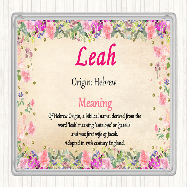 Leah Name Meaning Coaster Floral