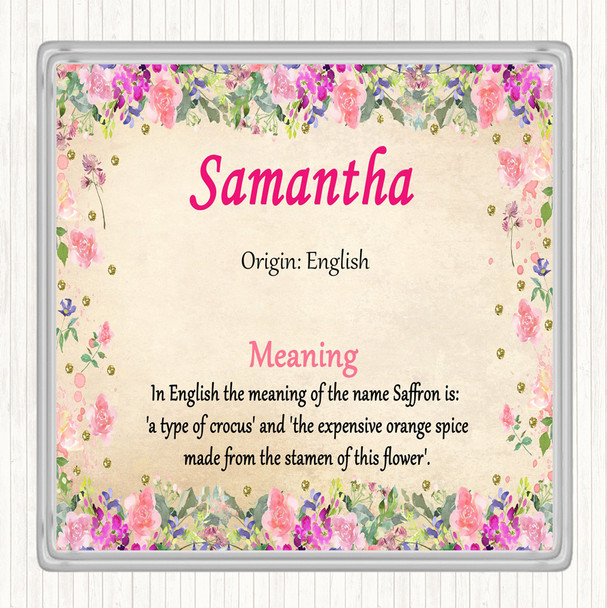 Samantha Name Meaning Coaster Floral