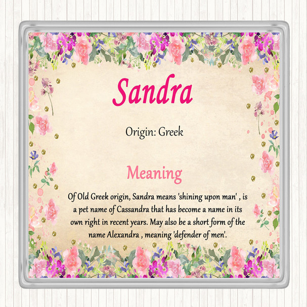 Sandra Name Meaning Coaster Floral