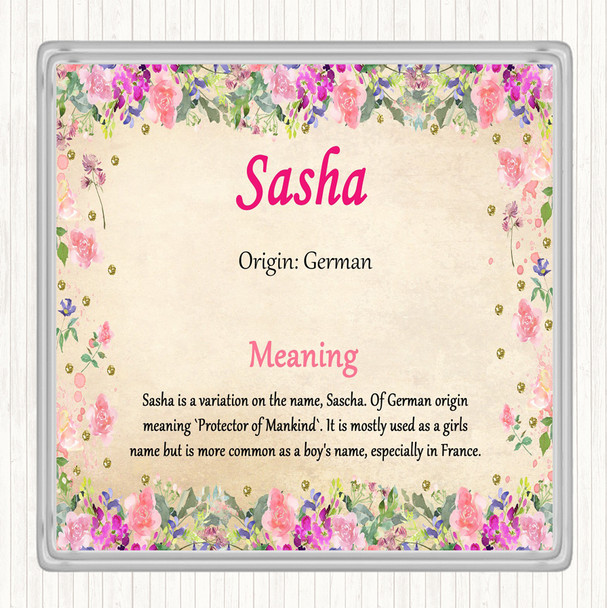 Sasha Name Meaning Coaster Floral