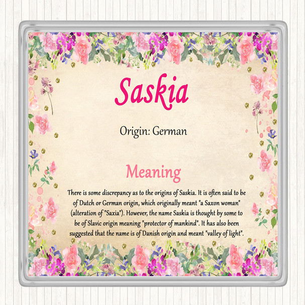 Saskia Name Meaning Coaster Floral