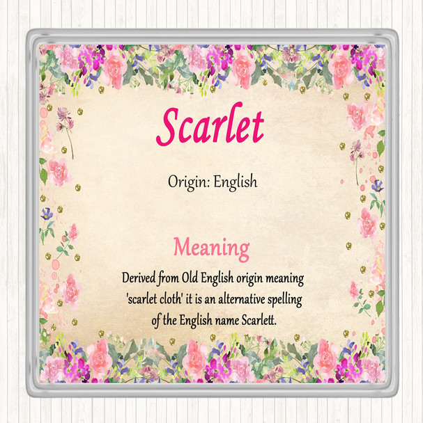 Scarlet Name Meaning Coaster Floral