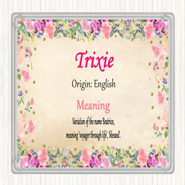 Trixie Name Meaning Coaster Floral Party Animal Print