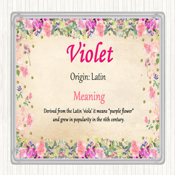 Violet Name Meaning Coaster Floral