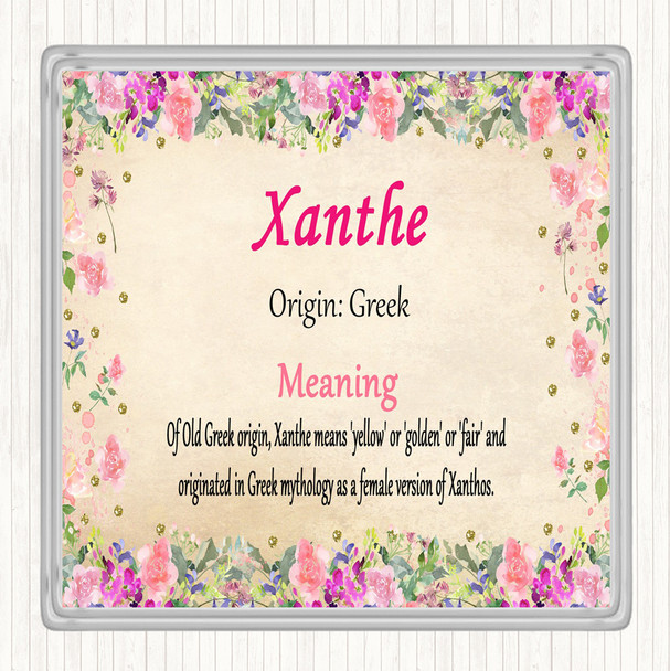 Xanthe Name Meaning Coaster Floral