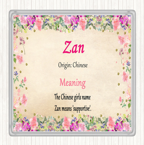 Zan Name Meaning Coaster Floral