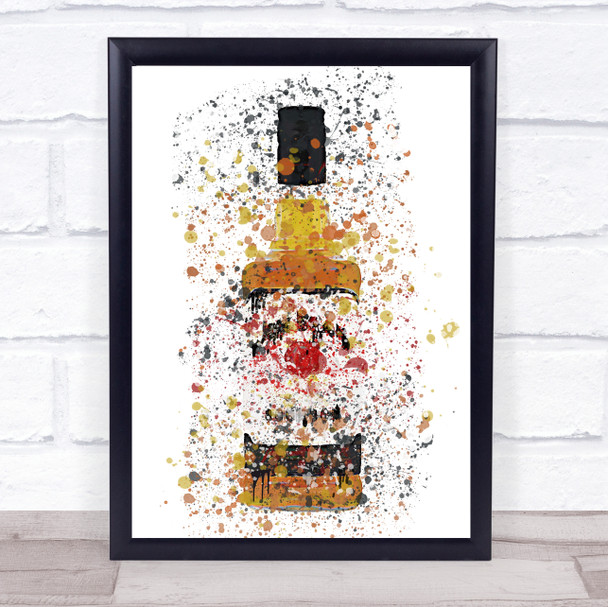 Watercolour Splatter Bourbon Whiskey Bottle Wall Art Print