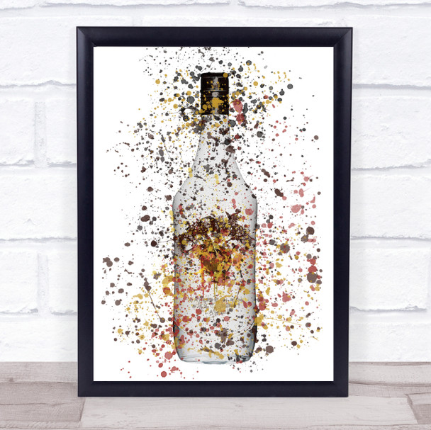 Watercolour Splatter Coconut Tropical Rum Bottle Wall Art Print