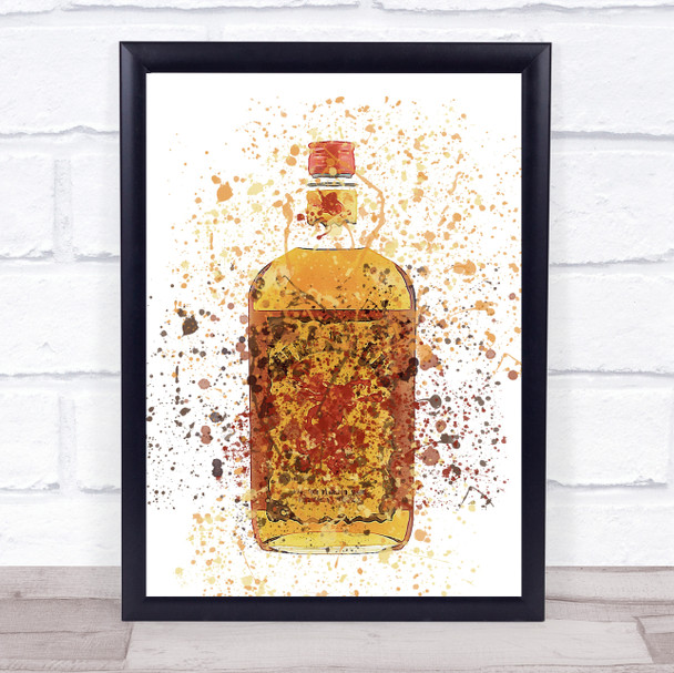 Watercolour Splatter Fiery Cinnamon Whiskey Bottle Wall Art Print