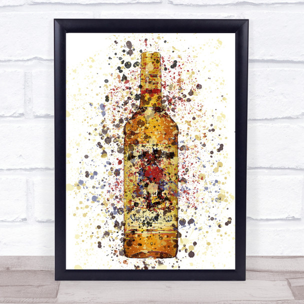 Watercolour Splatter Honey Spice Rum Bottle Wall Art Print