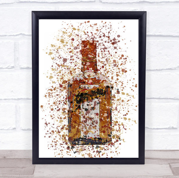 Watercolour Splatter Orange Cognac Liqueur Bottle Wall Art Print