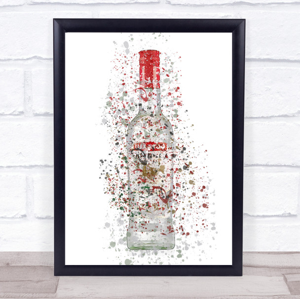 Watercolour Splatter Red Sambuca Bottle Wall Art Print