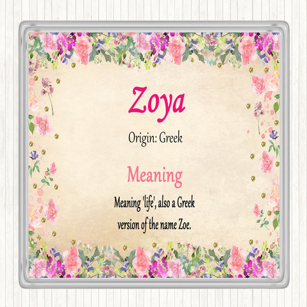 Zoya Name Meaning Coaster Floral