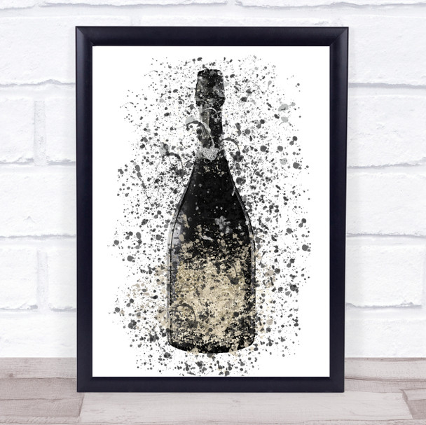 Watercolour Splatter Vintage Dark Champagne Bottle Wall Art Print