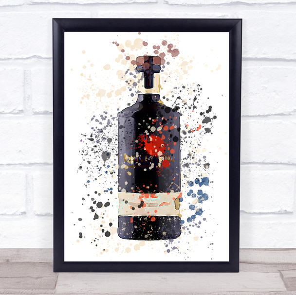 Watercolour Splatter Black Dry Gin Bottle Wall Art Print