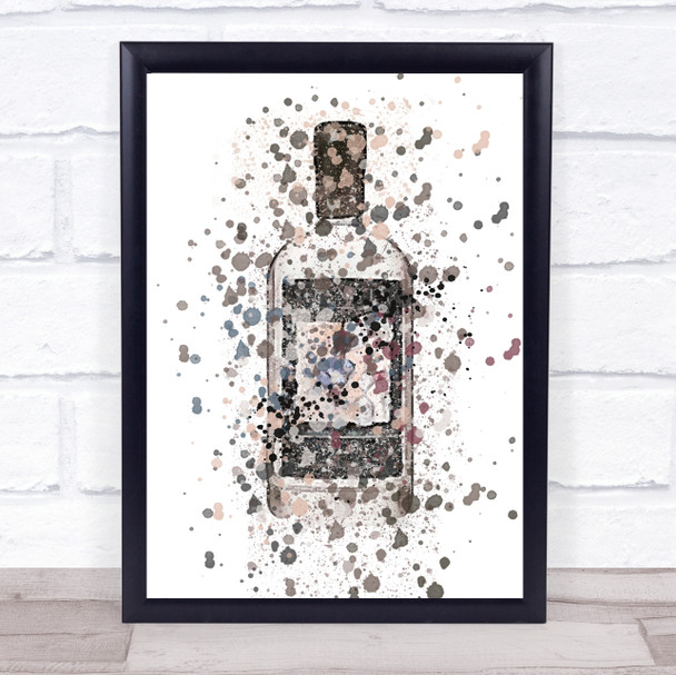 Watercolour Splatter Black Swan Gin Bottle Wall Art Print