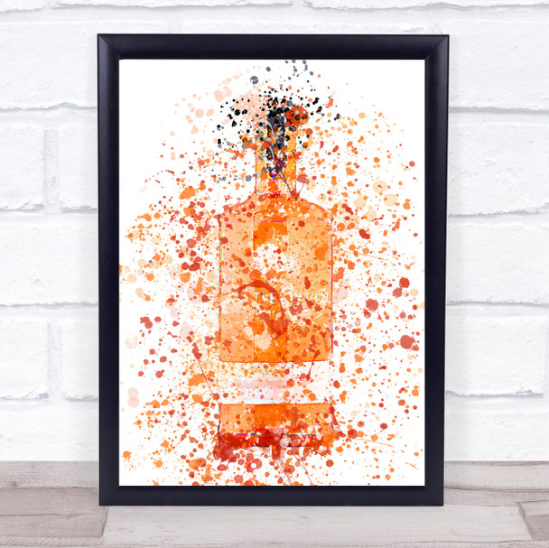 Watercolour Splatter Blood Orange Gin Bottle Wall Art Print