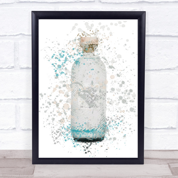 Watercolour Splatter Blue Isle Gin Bottle Wall Art Print