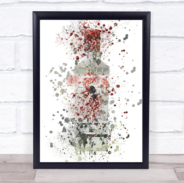 Watercolour Splatter London Gin Bottle Wall Art Print