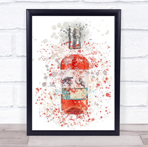Watercolour Splatter Scottish Raspberry Gin Bottle Wall Art Print