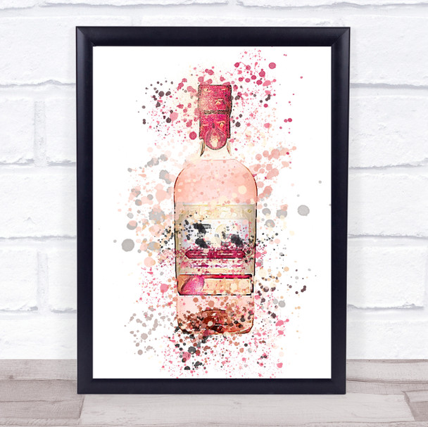 Watercolour Splatter Scottish Rhubarb Gin Bottle Wall Art Print