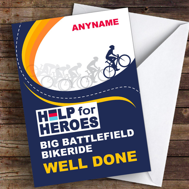 Help For Heroes Big Battlefield Bike Ride Well Done Personalised Greetings Card