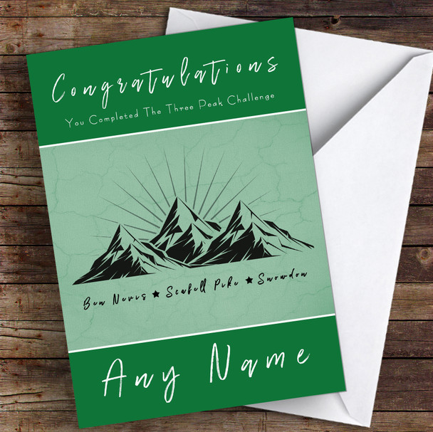 Completed The Three Peak Challenge Green Personalised Greetings Card