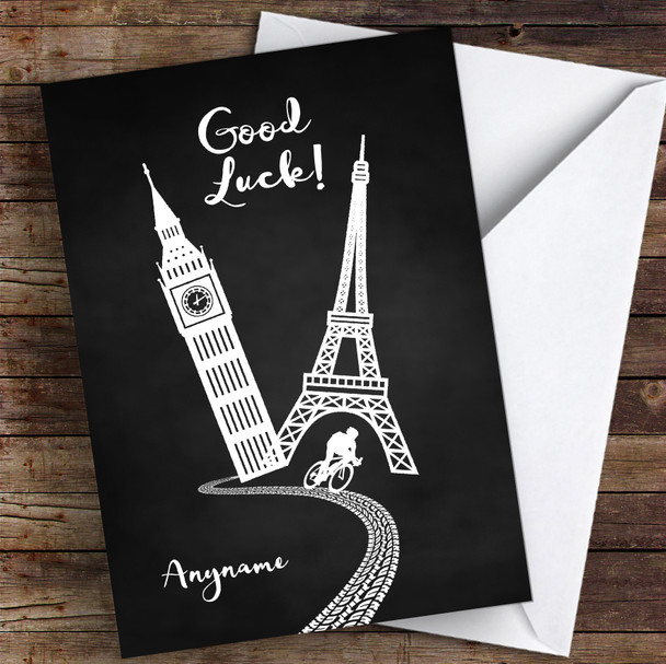 London To Paris Silhouette Big Ben Eiffel Tower Personalised Good Luck Card