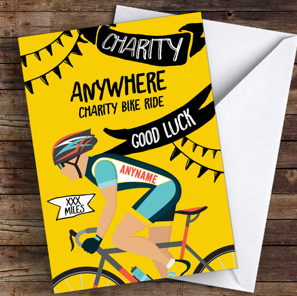 Charity Bike Ride Tour De France Style Male Personalised Good Luck Card