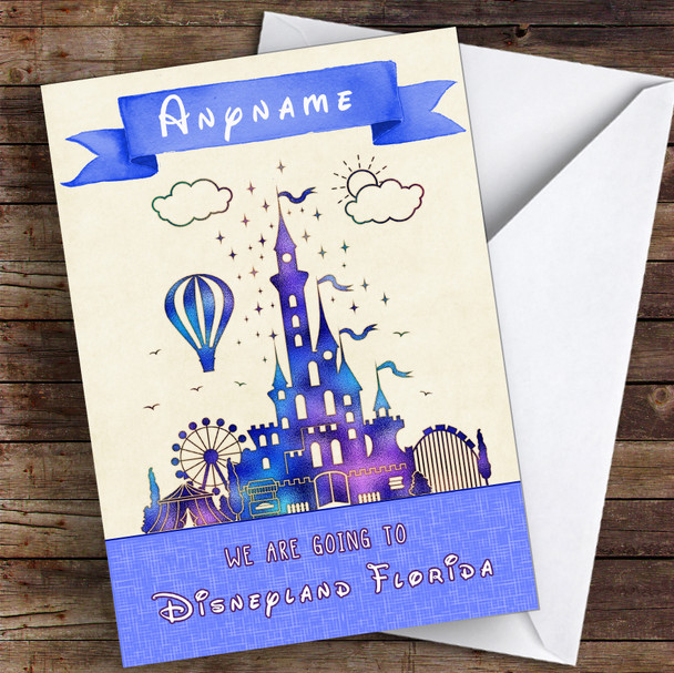 Surprise We Are Going To Disneyland Florida Metallic Blue Personalised Card