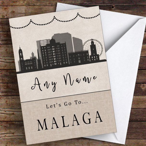 Surprise Let's Go To Malaga Personalised Greetings Card