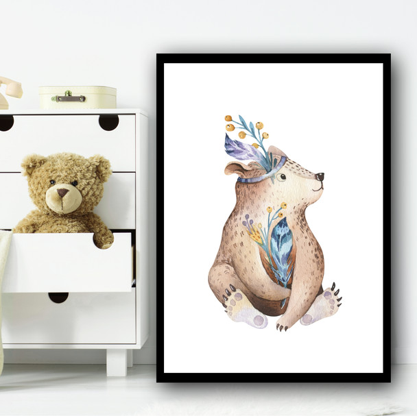 Cute Kids Bear Children's Nursery Bedroom Wall Art Print