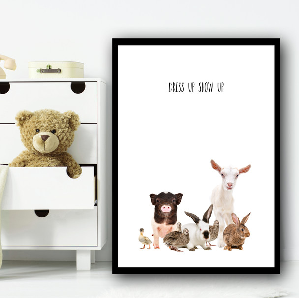 Animals Dress Up Show Up Children's Nursery Bedroom Wall Art Print