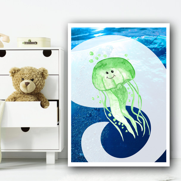 Under The Sea Jellyfish Children's Nursery Bedroom Wall Art Print