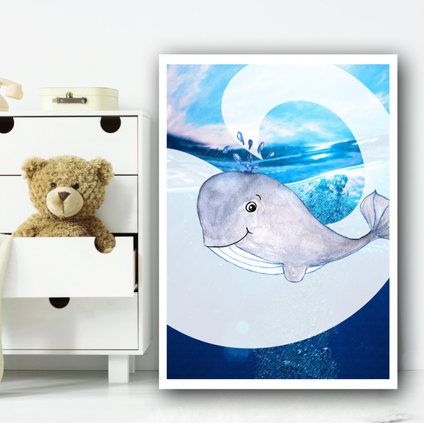 Under The Sea Whale Children's Nursery Bedroom Wall Art Print