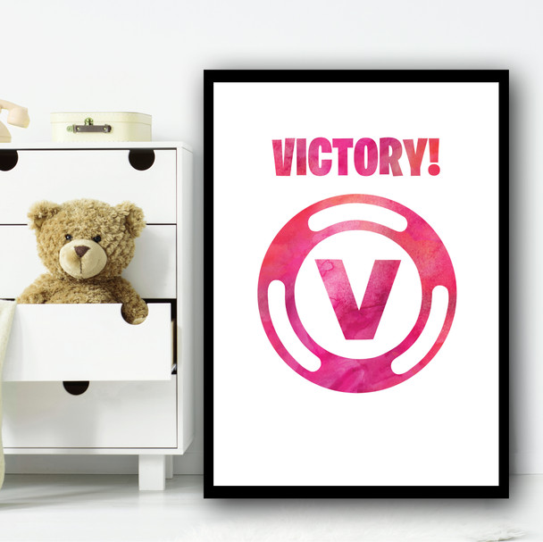 Fortnite V Pink Children's Nursery Bedroom Wall Art Print