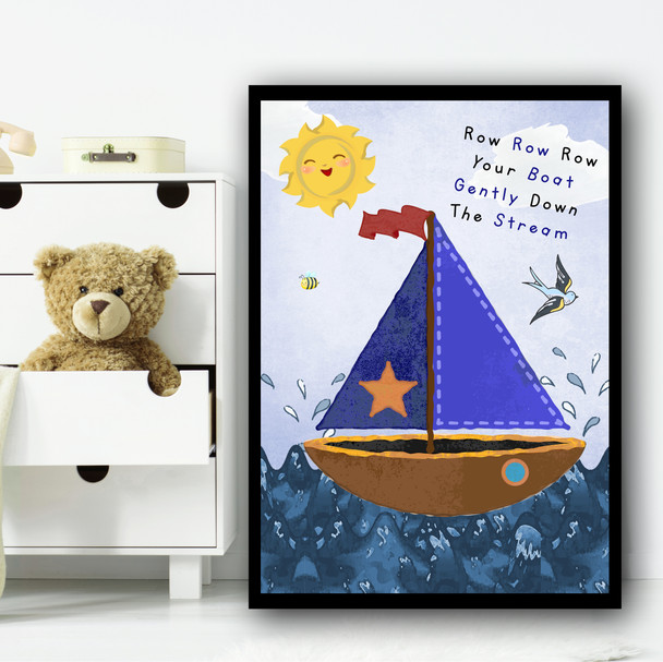 Row Row Row Your Boat Nursery Rhyme Children's Nursery Bedroom Wall Art Print