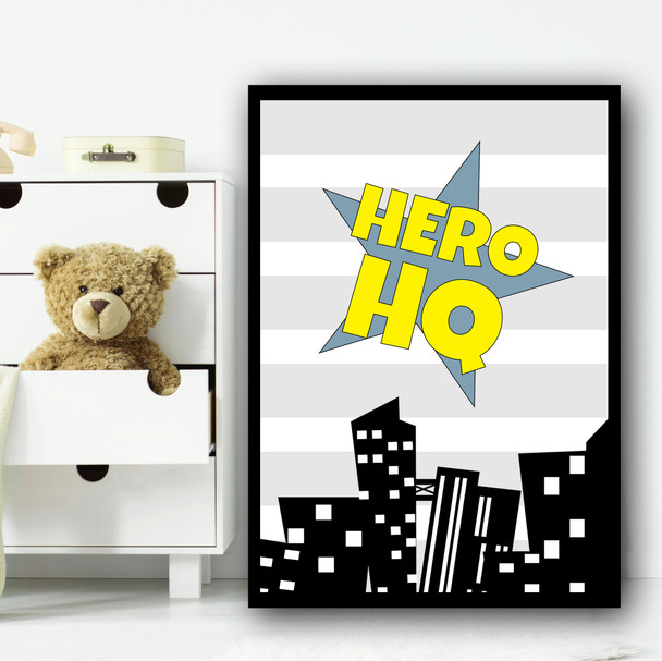 Superhero Stripes City H Children's Nursery Bedroom Wall Art Print