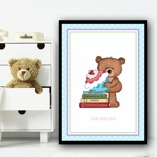 Baking Cakes Teddy 3 Children's Nursery Bedroom Wall Art Print