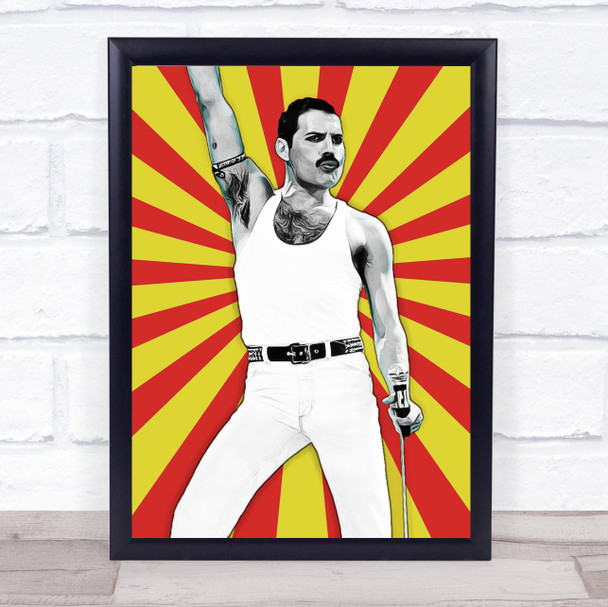 Freddie Mercury Red Yellow Funky Framed Wall Art Print