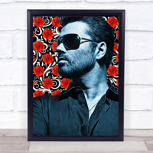 George Michael Red Flower Funky Framed Wall Art Print