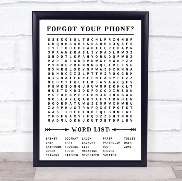 Funny Toilet Bathroom Sign Word Search Boredom Breaker Quote Typogrophy Print