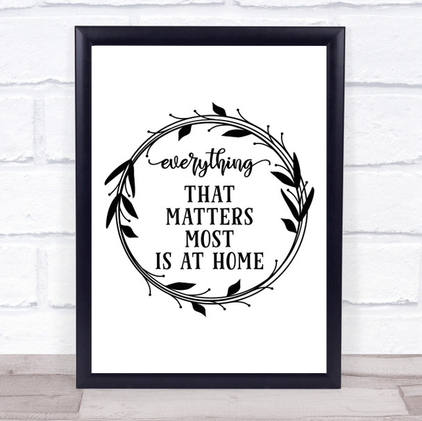 Everything That Matters Most Is At Home Quote Typogrophy Wall Art Print