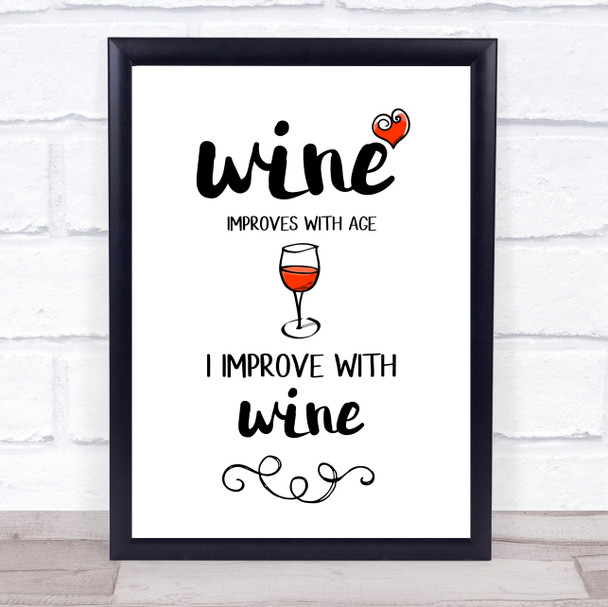 Wine Improves With Age I Improve With Wine Quote Typogrophy Wall Art Print