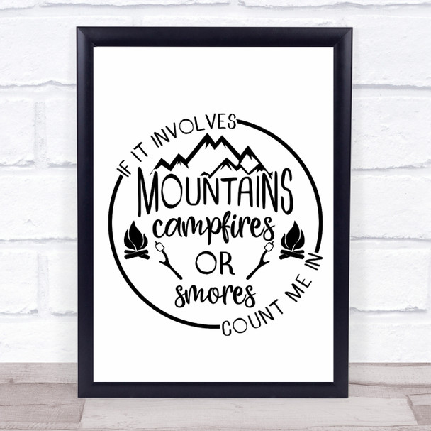 Mountains Campfires And Smores Quote Typogrophy Wall Art Print