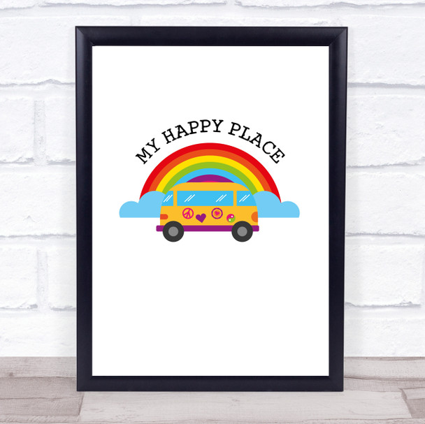My Happy Place Rainbow Campervan Quote Typogrophy Wall Art Print