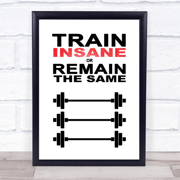 Train Insane Or Remain The Same Weights Quote Typogrophy Wall Art Print