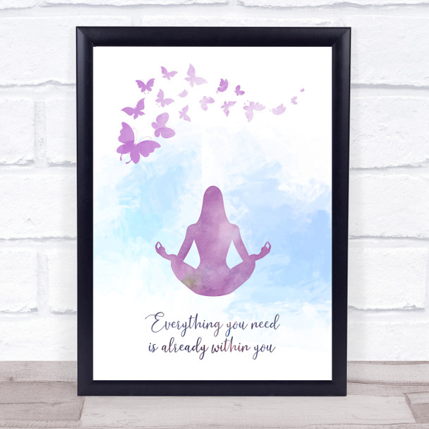 Yoga Beautiful Butterflies Watercolour Purple Quote Typogrophy Wall Art Print