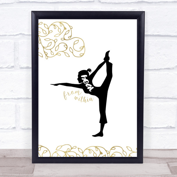 Yoga Quotes Silhouette & Beautiful Leaves Heal Gold Black White Typogrophy Print