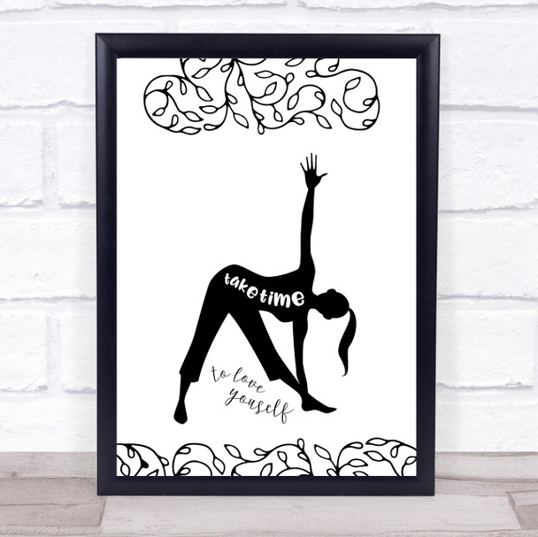 Yoga Quotes Silhouette & Beautiful Leaves Take Time Quote Typogrophy Print